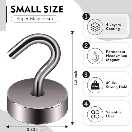 Image of Neosmuk Magnetic Hooks Steel Tube Design for Cruise,40lb+ Grey,10 Pack