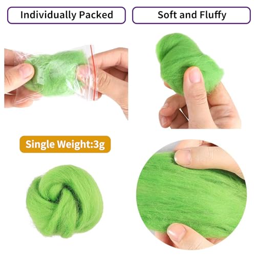 Image of Habbi Needle Felting Wool - 100 Colors Wool Roving for Felting Wool Yarn Roving, Natural Needle Felt Roving for DIY Craft Materials