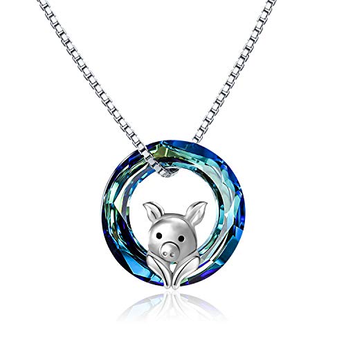 JUSTKIDSTOY Pig Necklace Jewelry 925 Sterling Silver Cute Animal Pendant Necklace with Crystal Gift for Women Girl Birthday