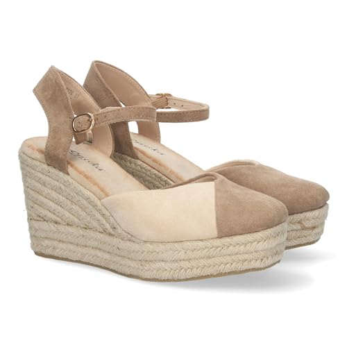 shoes&blues.es 81362 Sandalia de Cuna para Mujer, Comodas, Cuna de Yute, Pala Bicolor, y Cierre de Hebilla.. Talla 37 Beige