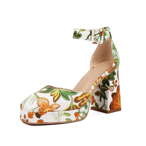 ForeMode Bow Mary Jane Shoes High Heels Closed Round Toe Pumps Leather Summer Sweet Shoe