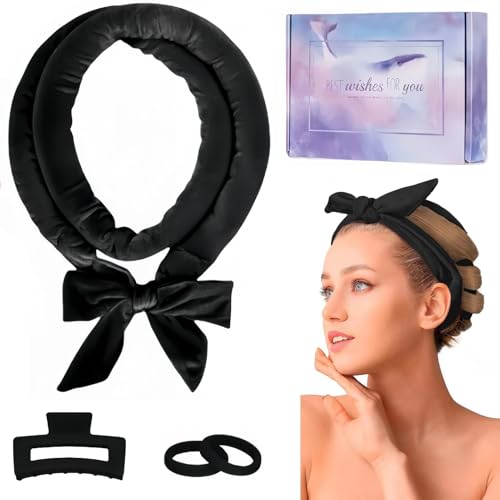Lockenwickler Über Nacht, Wefaly Heatless Curls Samt Rutschfest Lockenband Haarband Locken Ohne Hitze mit Haarnadel Lotta Curls DIY Hair Curler Rollers für Langes Mittleres Haar (Schwarz)