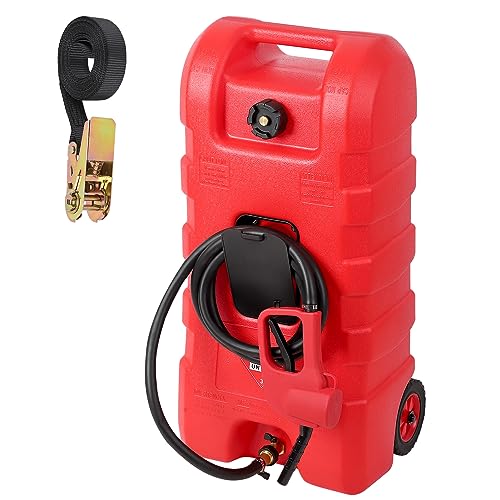 GAOMON Fuel Caddy, 15 Gallon Portable Gas Fuel Tank Container with LE Fluid Transfer Siphon Pump and 10ft. Delivery Hose, Diesel Storage Can On-Wheels