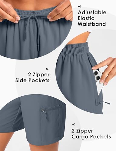 Cyasundent Women's 7" Hiking Cargo Shorts Lightweight Stretch Quick Dry Athletic Golf Summer Bermuda Shorts for Women (Dark Grey_L) — view 4