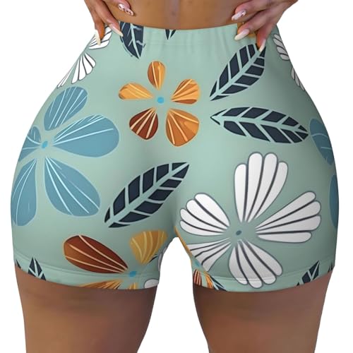 Light Coloured Floral Pattern Sports Shorts, high Elastic Slim Fitness Pants, Suitable for Yoga/Leisure/Daily wear