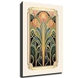 Trendy Print Art, Vintage Style Framed Poster, Floral Wall Art, Deco Gold Art Nouveau Print Wall Art (Framed,16×24 inch)
