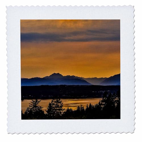 3dRose Golden Sunset Glow on Dyes Inlet, Bremerton, Washington 6x6 inch Quilt Square