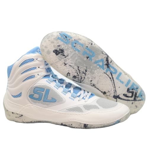 ScrapLife Men’s Endurance Wrestling Shoe | Sport Footwear Adult Youth Boys Girls Boxing MMA Wrestle BJJ NFHS Varsity College Size (White/Carolina, US Footwear Size System, Adult, Men, Numeric, Medium, 10)