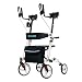 ELENKER Upright Walker, Stand Up Folding Rollator Walker Back Erect Rolling Mobility Walking Aid with Backrest Seat Padded Armrests for Seniors and Adults,White