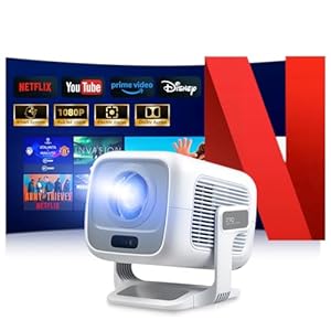 Beamer 4K [Offizielles Netflix | Dolby Audio] 700 ANSI Smart-Projektor für Heimkino, Full HD 1080P, Autofokus, vertikale Trapezkorrektur fürs Auto, Kurzdistanzprojektor (Weiß)