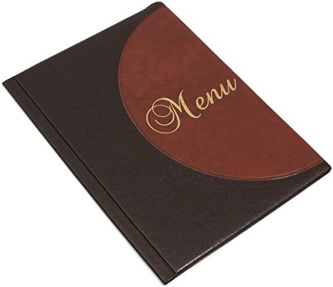 Brown A4 2-coloured artificial leather restaurant menu folder with 6 transparent sleeves, available in 9 designs