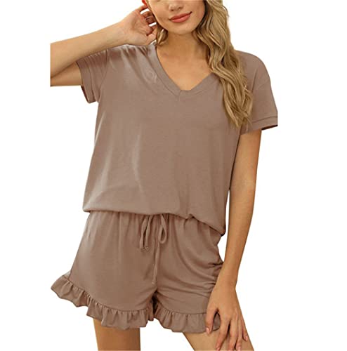 Combinaison 2 pièces femme style homewear col V pour les matinées ensoleillées de printemps