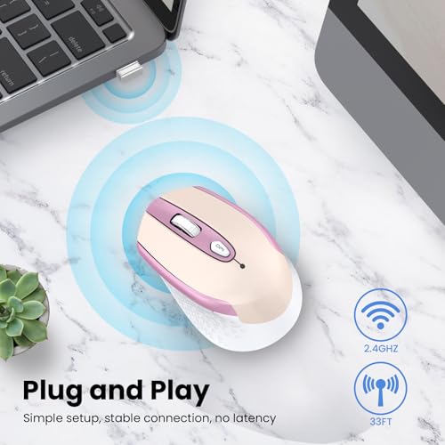 Image of RaceGT Wireless Mouse 2.4 GHz with USB Receiver, 15 M Connection, Ergonomic Wireless Mouse, Silent Wireless Mouse, Wireless Mouse for PC, Laptop, Macbook, Windows, MacOS, Linux - Pink
