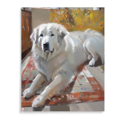 DIY Paint by Numbers Great Pyrenees Dog on Canvas Painting Kits for Adult, Beginner Oil Painting Kits Gift 20x24inch(50x60cm) Frameless