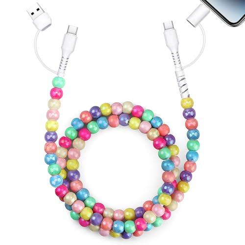 Aolcev USB C Cable 4 in 1 Multi Beaded for iPhone Charger Cord for iPhone 16 15 14 Pro Max MFi Certified 3.3FT Fast Charging Cable 66W Chubby USB A Type C iOS Cable for iPad Galaxy S25 S24 Colored