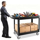 TOROKOM 2 Stufiger Schwerer Mehrzweckwagen auf Rädern, 550 Pfund Rollwagen Zusätzlicher Kapazität Großer Mehrzweck Servicewagen Griff Schwarzer Aufbewahrungsorganisator Mobiler Werkzeugwagen Lager