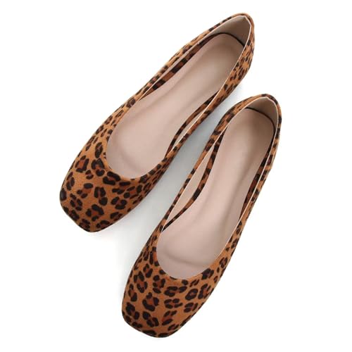 Image of ChaiRong Zhou Women Square Toe Ballets Flats Comfort Slip On Walking Shoes for Driving
