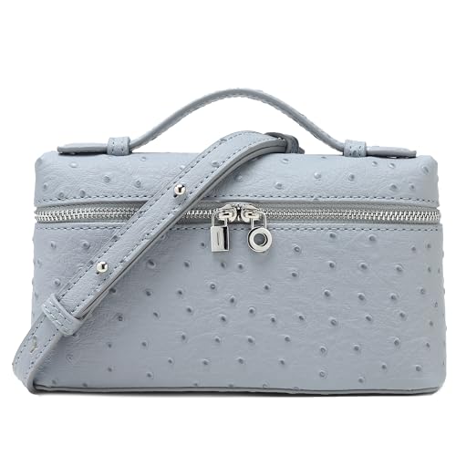 Rejolly Bolsa tiracolo feminina L19 bolsa de couro com alça superior bolsa de ombro de designer bolsa de ombro silenciosa luxuosa moderna, Avestruz azul claro