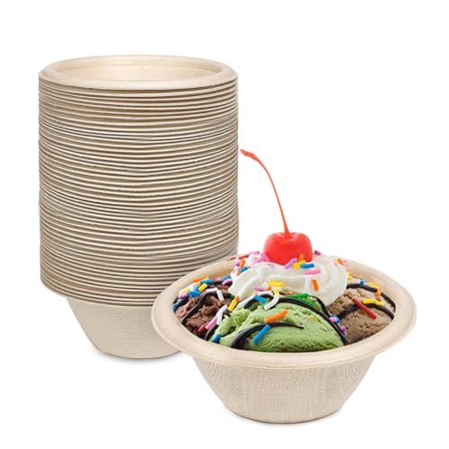 Einweg Suppenschalen, 50 Stück Einwegschüsseln aus Zuckerrohr, 260 ml biologisch abbaubar und kompostierbar für Party, Haushalt, Picknick Natur