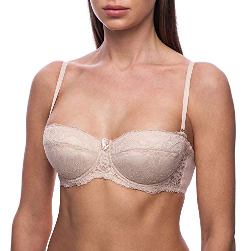frugue Strapless Push Up Balcony Lace Bra Nude 34 C