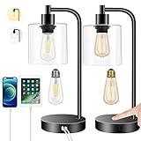 Table Lamp, Set of 2 Industrial Lamp,Touch Control Table Lamps with 2 USB Ports and AC Outlet,3 Way...