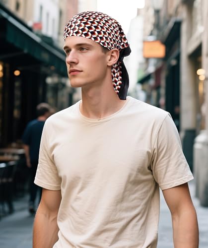 Image of GERINLY Stripe Neckerchief for Men, Minimalism Square Scarf with Lines Pattern, Classic Bandana Silk Feel