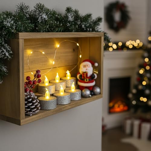 Image of 12PCS Glitter Tea Lights Candles with 6 Hours Timer,LED Votive Candle Battery Operated Warm White Flickering for Valentine's Day Anniversary Decor,Christmas Wedding(Silver)