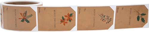 Miniatura 2 de Etiquetas adhesivas de regalo de Navidad de acebo inglés de Kraft natural, 2 x 3 pulgadas, 100 etiquetas en total