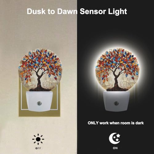 Image of EKOBLA Abstract Tree with Colorful Leaves Night Light, Tree Art Painting Night Lights Plug Into Wall with Dusk to Dawn Auto Sensor for Men Women Bedroom Bathroom