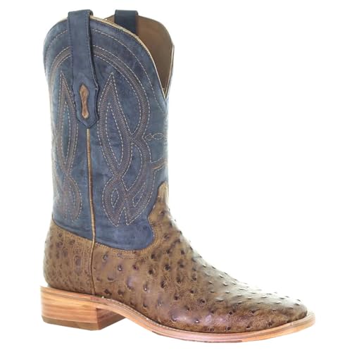 Corral Boots Mens Ostrich Embroidered Square Toe Dress Boots Mid Calf - Blue, Brown - Size 10 D2