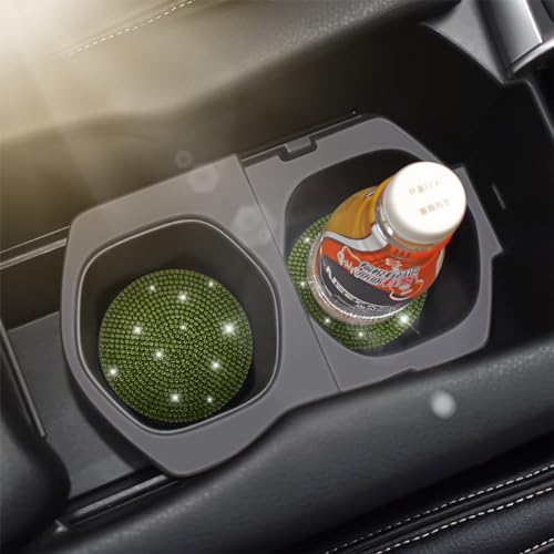 Image of Osilly Bling Car Cup Holder Coaster, 2 Pack Crystal Rhinestone Anti-Slip Insert Coasters, Universal 2.75 Inch Fashion Automotive Cup Mat, Car Interior Accessories Decor Gifts for Women (Yellow /Green