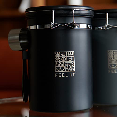 Alpaca Ventures Stainless Steel Coffee Canister - 21Oz Airtight Kitchen Food Storage Container With Date Tracker, Co2-Release Valve And Measuring Scoop For Ground Coffee, Beans, Tea, Sugar, Large (Black) #TOP6