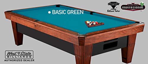 Championship Invitational Pool Table Cloth Replacement Set for 8 FT Pool Tables Billiard Table Felt Bathed in Teflon with Horsehair Brush -Spots - Chalk - 6 pre-Cut Rail Pieces (Basic Green)