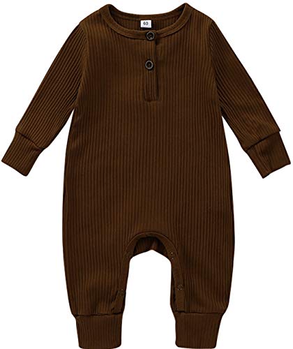 Image of Kuriozud Newborn Infant Unisex Baby Boy Girl Button Solid Romper Bodysuit One Piece Jumpsuit Outfits Clothes