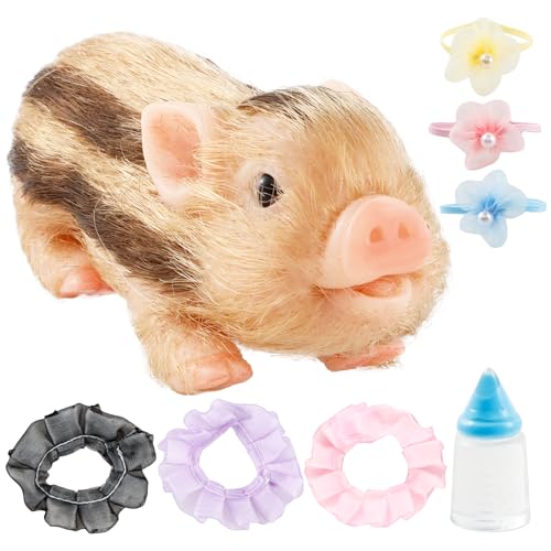 Sutowe 5Inch Silicone Pig Doll Toy, Mini Soft Lifelike Silicone Pig Doll with Clothes Accessories Cute Interesting Full Toys for Kids Boys Girls (C)