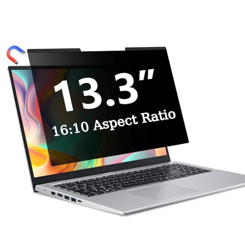 ZOEGAA Magnetic 13.3 Inch Laptop Privacy Screen Filter, for Removable & Reusable 16:10 Widescreen Display Laptop Privacy Screen 13.3 inch and Anti-Spy Anti-Blue Light Anti-Glare Protector
