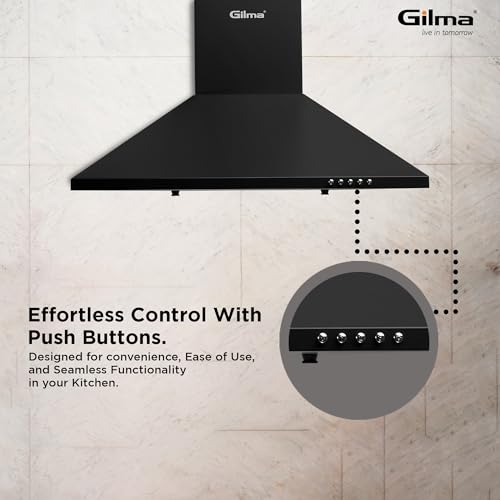 Image of Gilma 60 cm Baffle Filter Chimney | Black Matte | Push Button Control | 3 Speed | LED | Lifetime on Motor, 2 Yrs Comprehensive Warranty by Gilma | Eva 60
