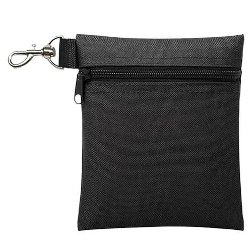 CTWHA Golf Ball Holder Bag with Metal Lobster Clasp, Portable Seat, Fork Hanging Waist Toolkit Zip Golf Bag for Valuables Storage, Travel Black
