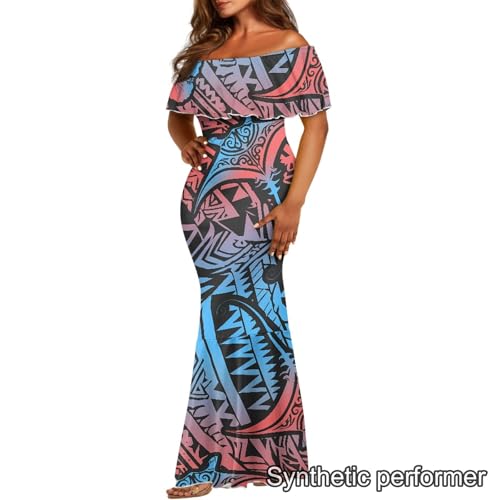 Image of Polynesian Dresses for Women Off Shoulder Maxi Dress Puletasi Samoan Dresses S-7XL