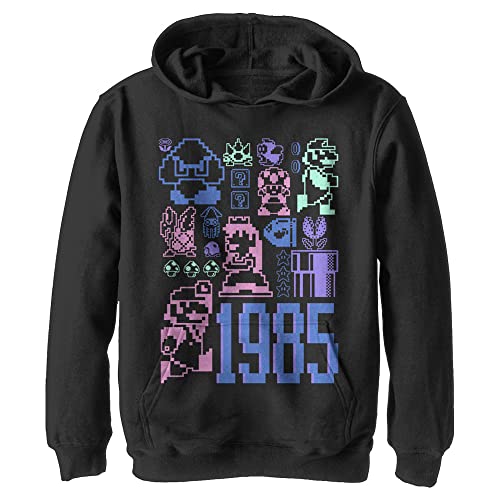 Nintendo Pastel Mario Jumble Youth Pullover Hoodie Black - image 1