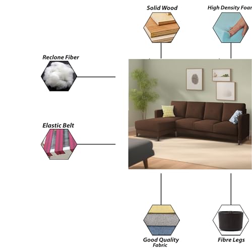 Image of Baloney LHS 6 Seater L Shape Sofa Set for Living Room (Brown Fabric) Premium Fabric Sofa