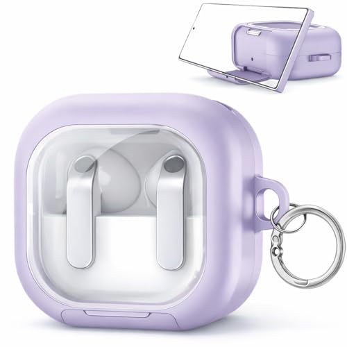 Image of Hybrid Lock Clear Case Cover for Samsung Galaxy Buds 4 and 4 Pro with Phone Stand & Carabiner (Lavender, Transparent with Stand)