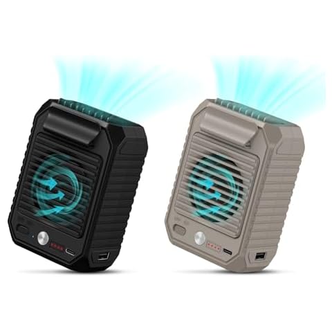 CIVPOWER Portable Waist Clip Fan, 10000mAh Battery Personal Hands-free Belt Fan, 3 Speeds, Body Fan for Outdoor Works, Farm, Hiking, Camping, Gardening, Travel（Black+khaki） Cover