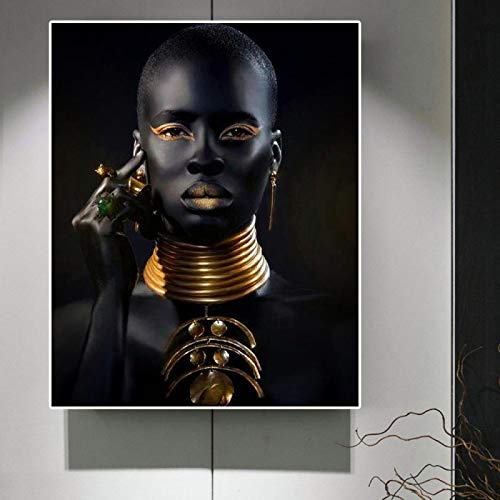 Art Africain Toile Femme Noire Choker Collier 70x100cm Sans Cadre