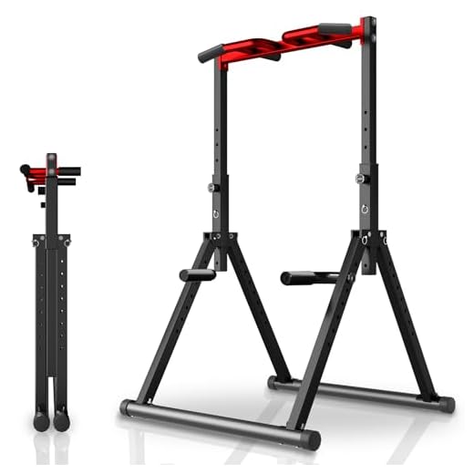 WATBKHE Power Tower Pull Up Dip Station Pull Up Bar Adjustable, Multifunction Home Gym, Strength Training Equipment, Triangular Design, 700LBS Weight Capacity Red