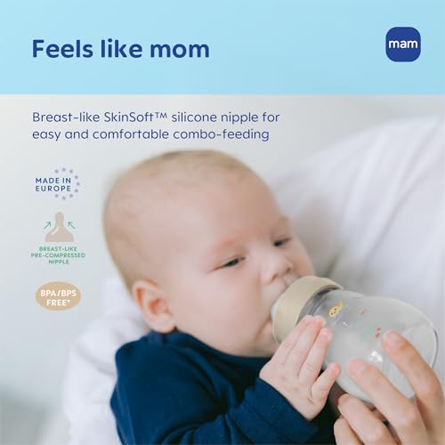 Image of MAM 6oz Pure Glass Feel Good Anti-Colic 0+ Months Baby Bottle, 3 Pack, Girl | Slow Flow Skin Soft Silicone Nipple, Easy to Clean, BPA Free, Easy Switch Between Breast & Bottle, Made In Europe