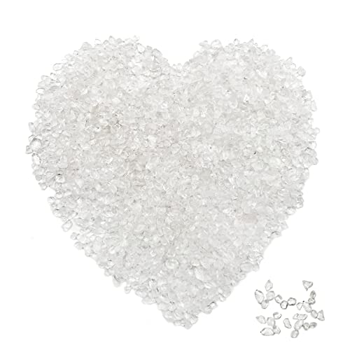 0.88lb/400g Small Natural Irregular Shaped Crystal Quartz Rock Tumbled Chips Crushed Stone Healing Reiki Crystal Gemstones for Garden Vases Plants Decoration (Clear)