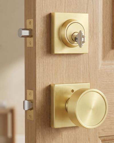 Image of Goldenwarm Gold Door Lock Set with Deadbolt, Brushed Gold Privacy Door Knob and Deadbolt Set, Zinc Alloy Exterior Door Knobs, 2 Pack