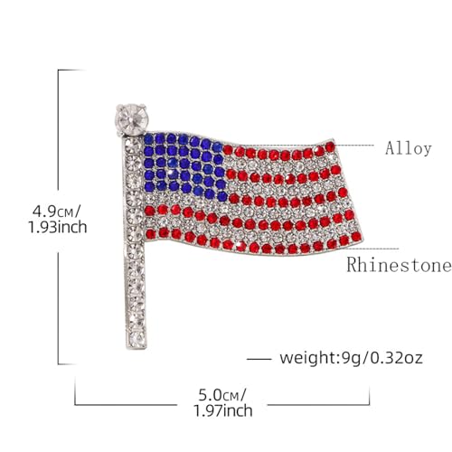 Image of Patriotic USA Flag Brooch Pin for Women Fashion Crystal Blue Red Independence Memorial Day Lapel Pin 4th of July Dress Accessories