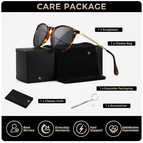 SUNGAIT Premium Vintage Round Sunglasses for Women Men Classic Retro Trendy Style (Grey Lens/Amber Frame(Matte Finish)) 1567 PGHPKHU